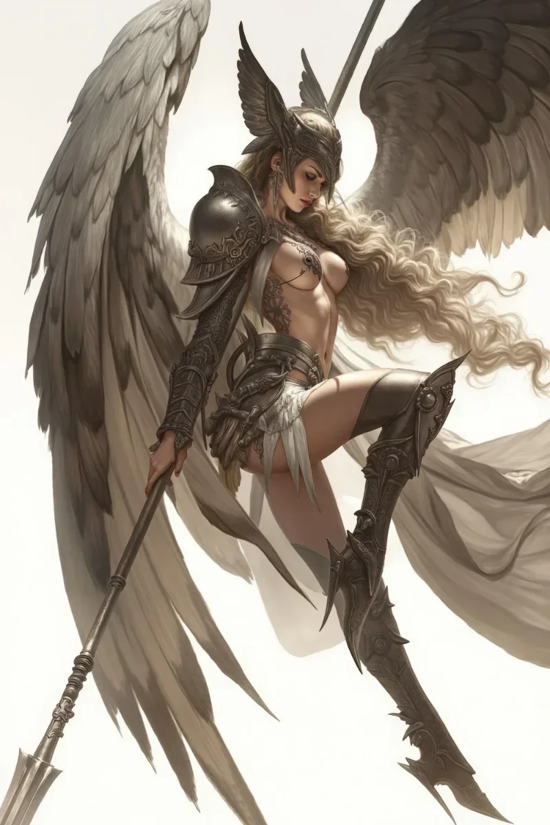 Plakat fantasy portret wojowniczki anioła Brązowy