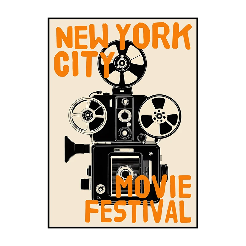 Plakat filmowy retro z aparatem i kotem Czerwony