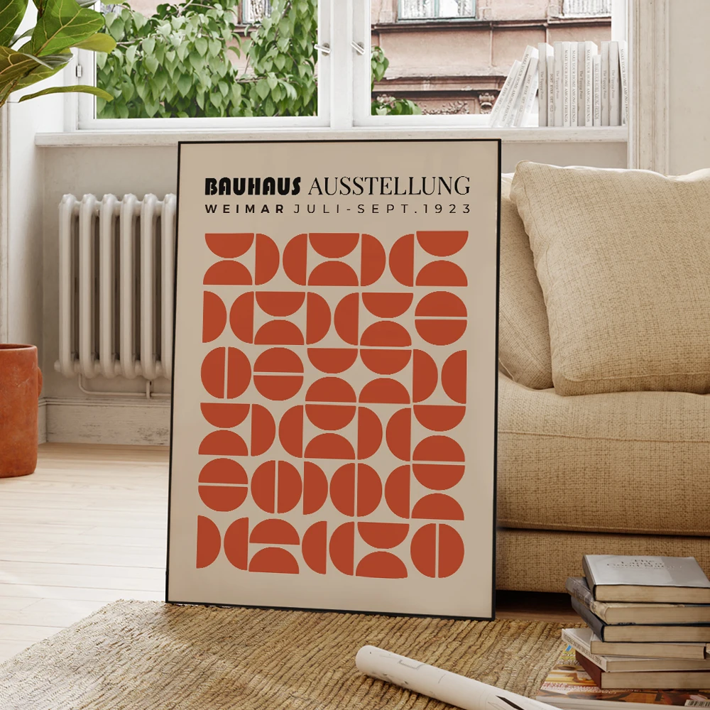 Plakat geometryczny Bauhaus pomarańczowe półkole żółty