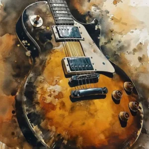 Abstrakcyjny plakat z gitarą elektryczną graffiti Biały