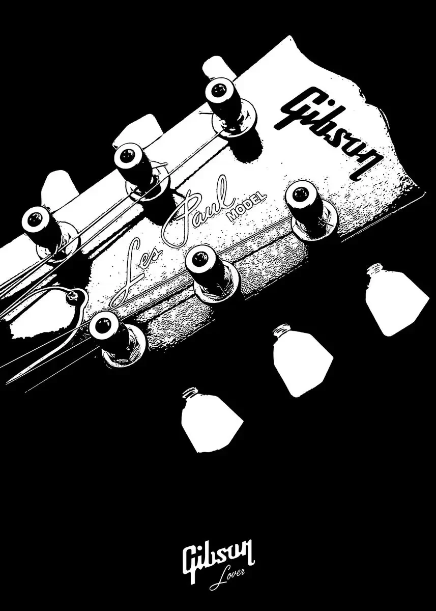 Plakat gitara line art – abstrakcyjny rysunek na ścianę Biały