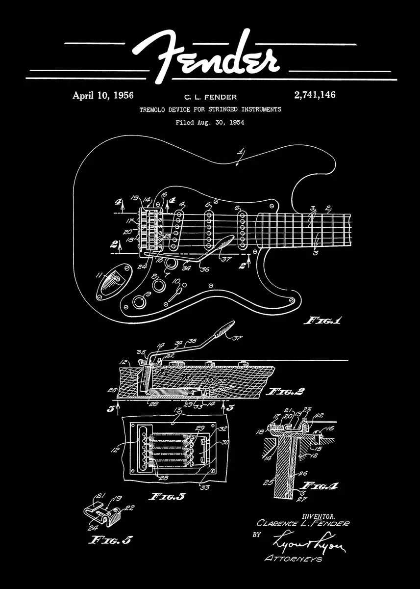 Plakat gitara line art – abstrakcyjny rysunek na ścianę Granatowy