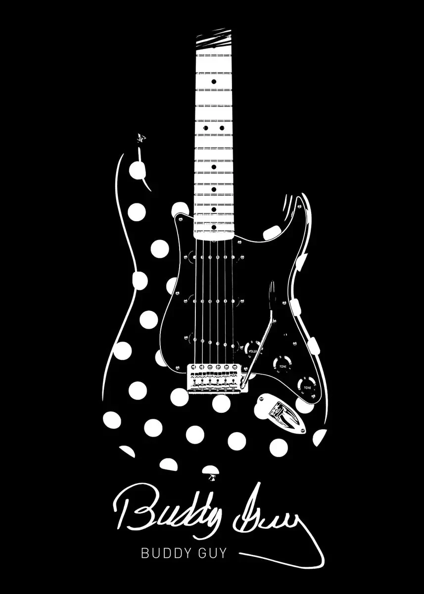 Plakat gitara line art – abstrakcyjny rysunek na ścianę Niebieski