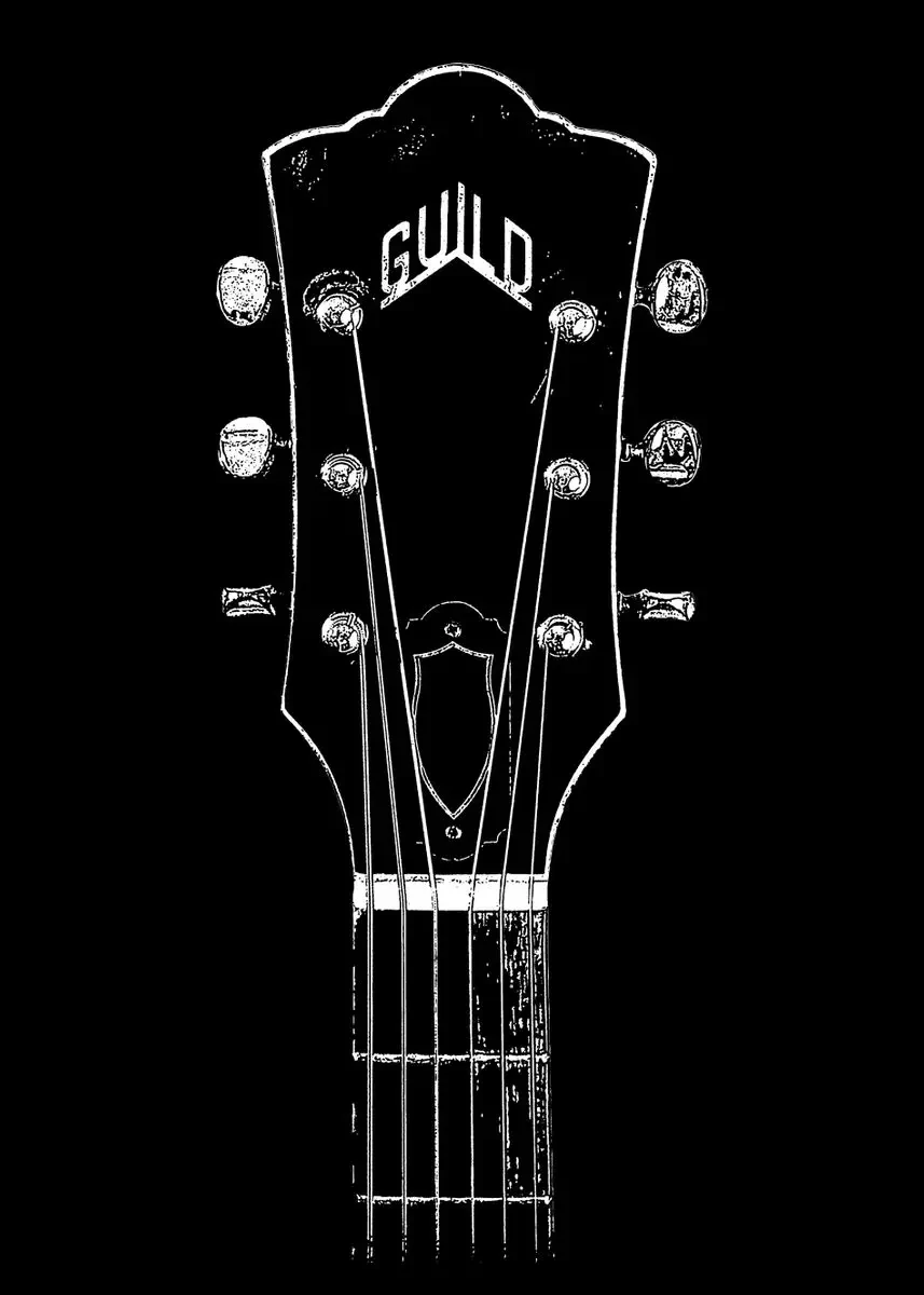 Plakat gitara line art – abstrakcyjny rysunek na ścianę żółty