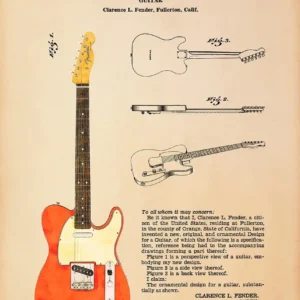 Plakat gitara minimalistyczny – blueprint muzyczny Czarny