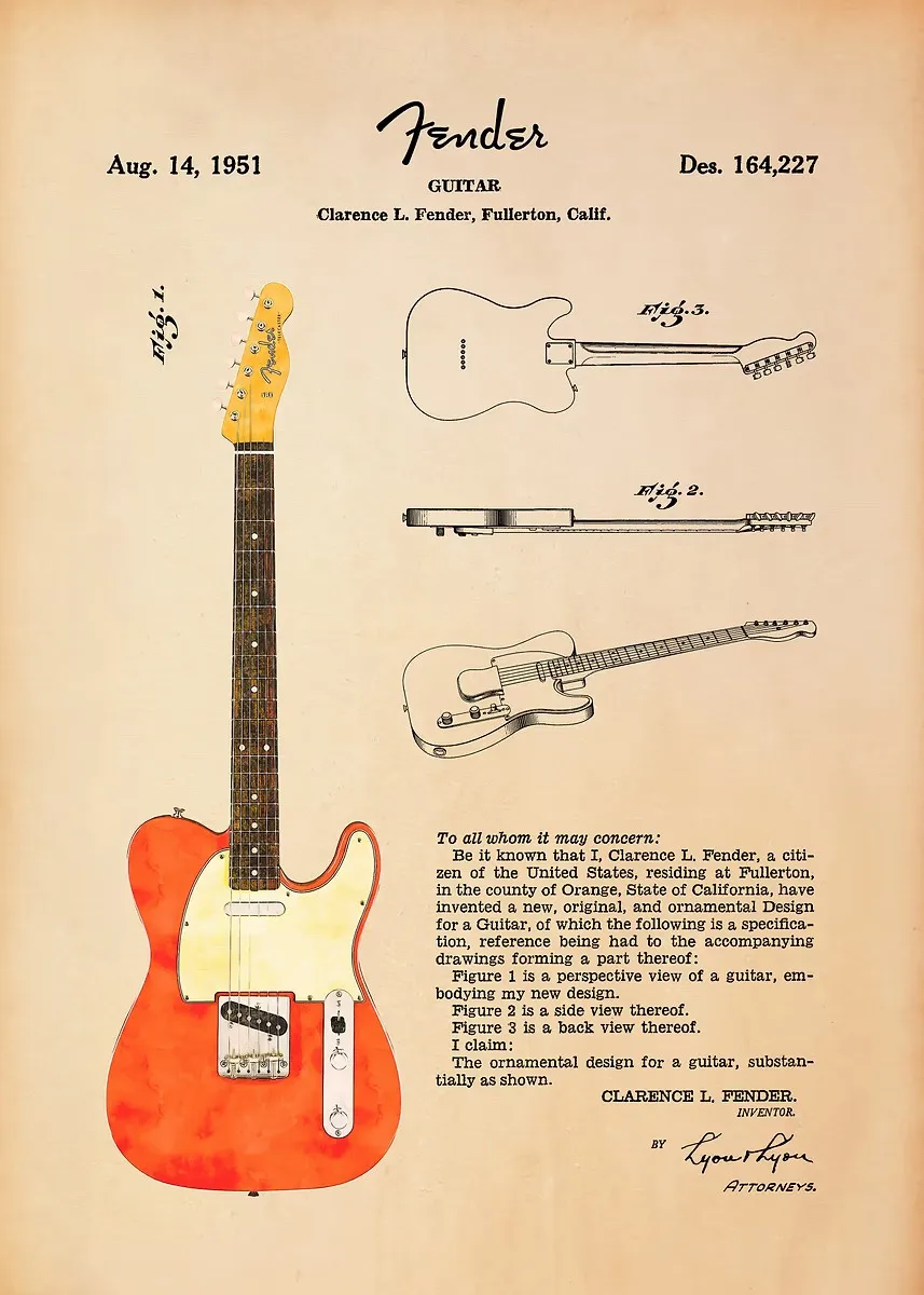 Plakat gitara minimalistyczny – blueprint muzyczny Czarny