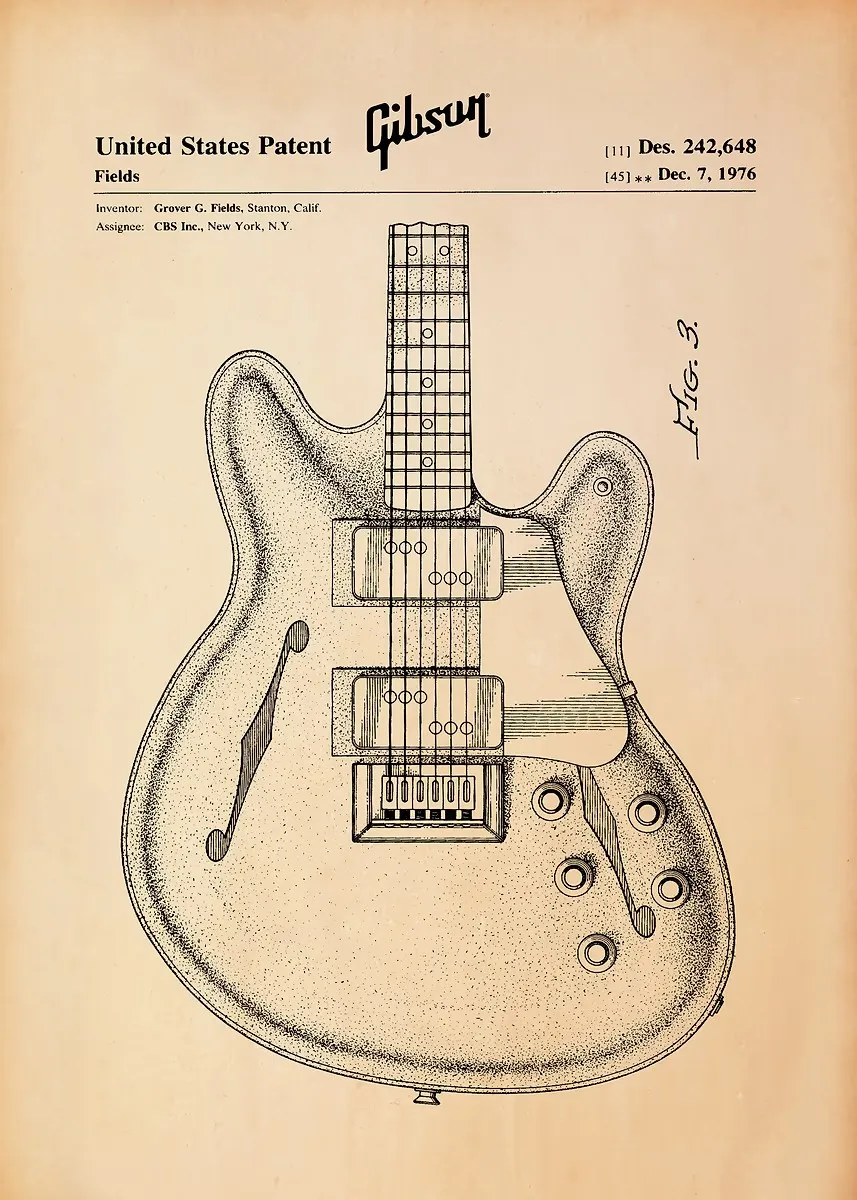 Plakat gitara minimalistyczny – blueprint muzyczny Czerwony