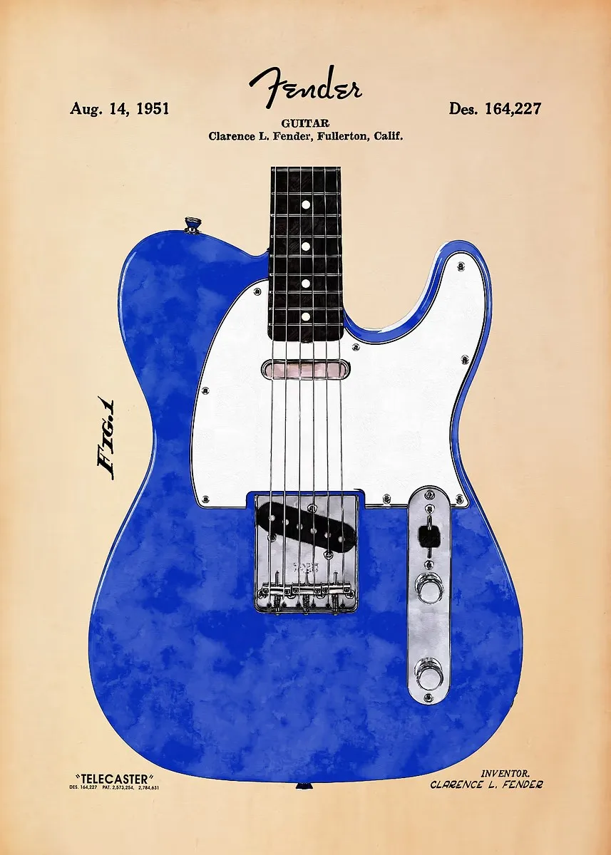 Plakat gitara minimalistyczny – blueprint muzyczny Jasnozielony