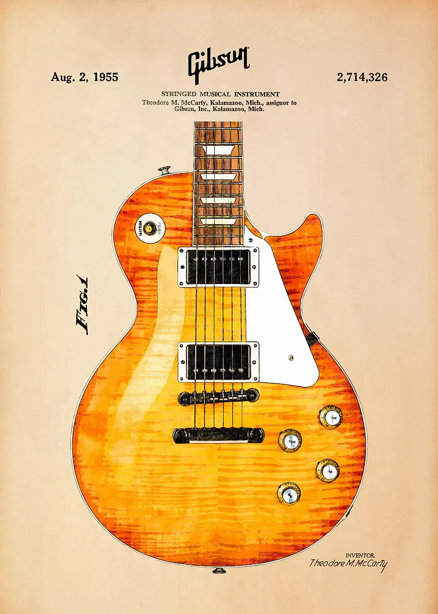 Plakat gitara minimalistyczny – blueprint muzyczny Zielony