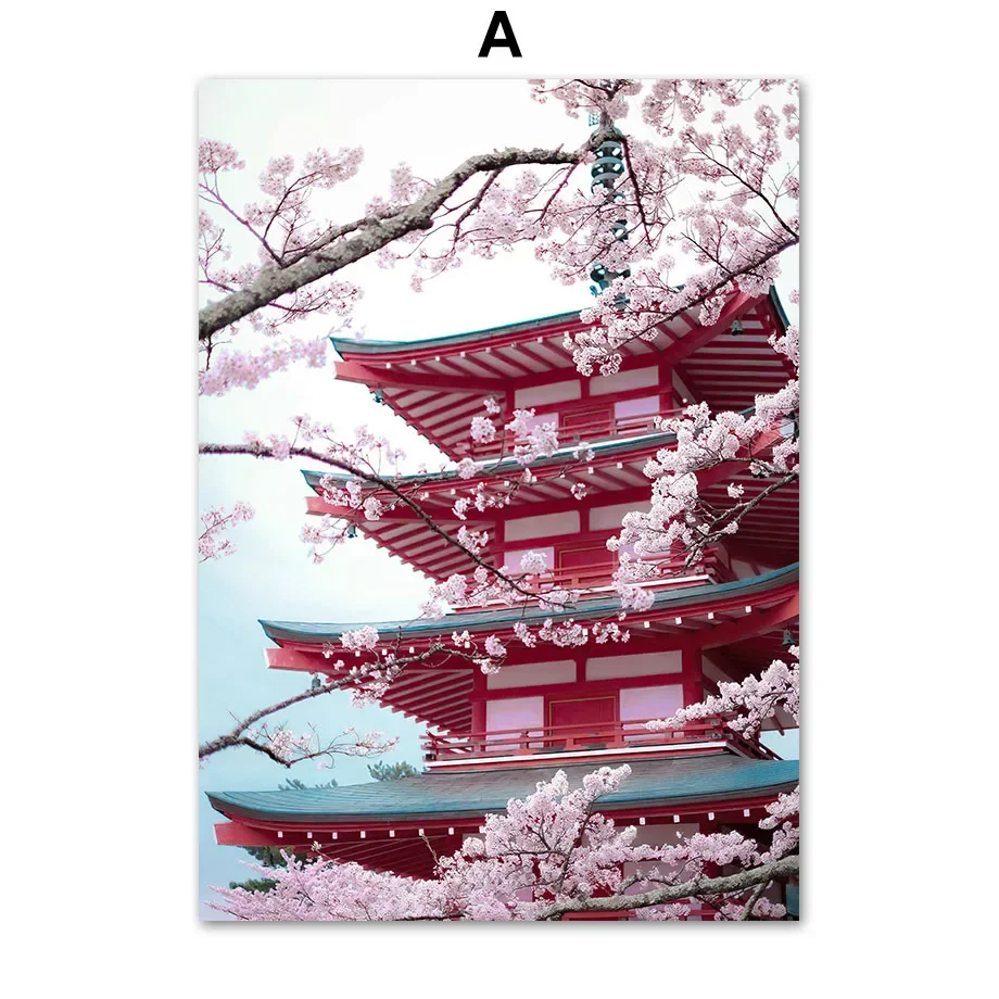 Plakat góra Fudżi i sakura - japońska grafika Biały