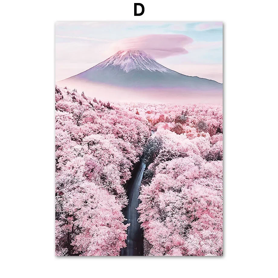 Plakat góra Fudżi i sakura - japońska grafika Burgundia