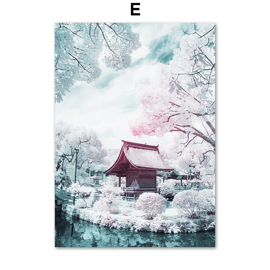 Plakat góra Fudżi i sakura - japońska grafika Fioletowy