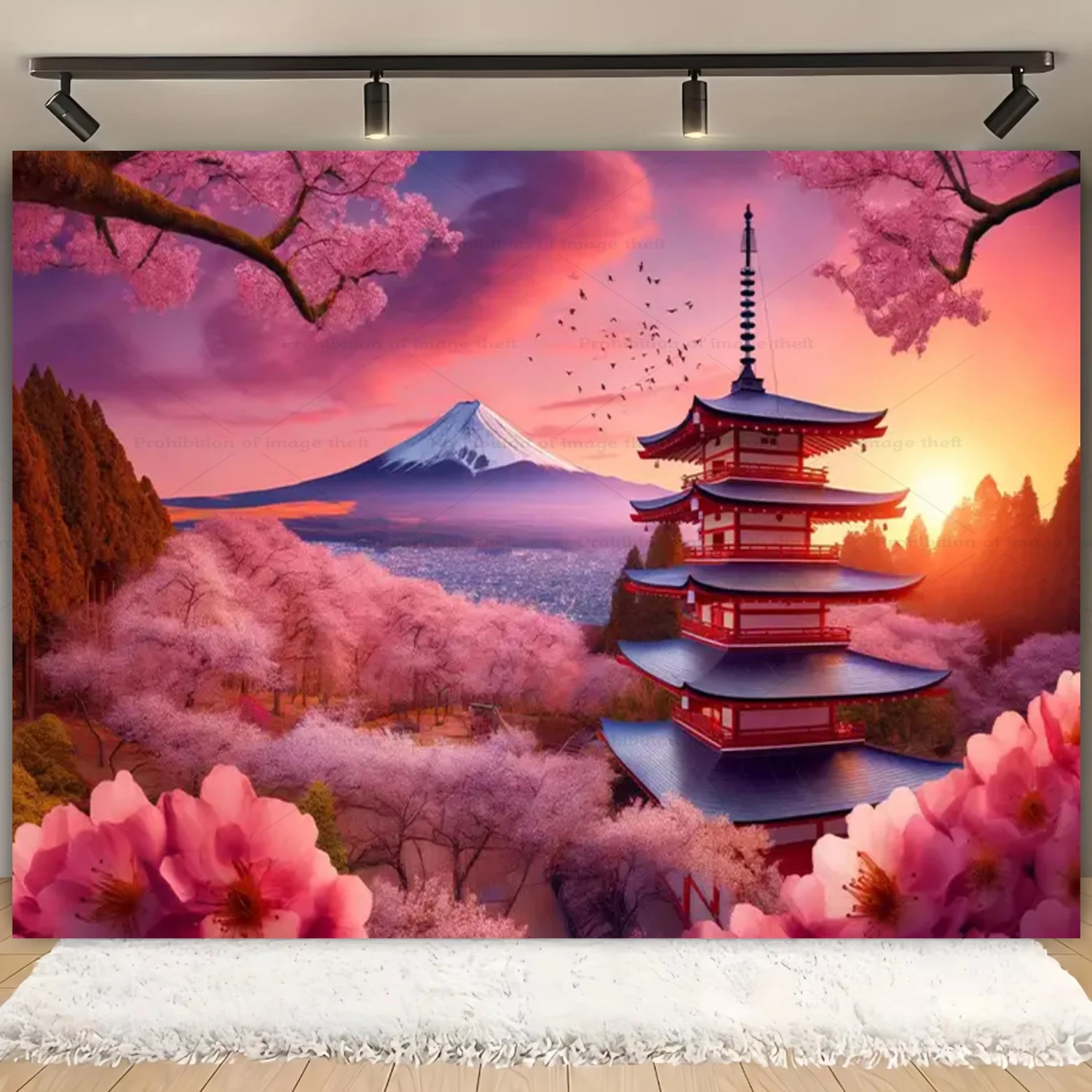 Góra Fuji i kwiat wiśni nocą Fioletowy/фиолетовый