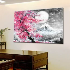 Plakat górski szlak Fudżi - akwarela sakura Biały