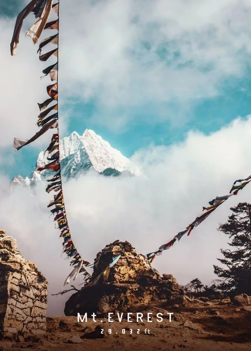 Plakat Mount Everest górski krajobraz Jasnoszary