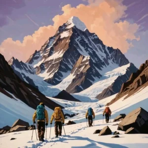 Górskie krajobrazy Nepalu - plakat podróżny Czerwony