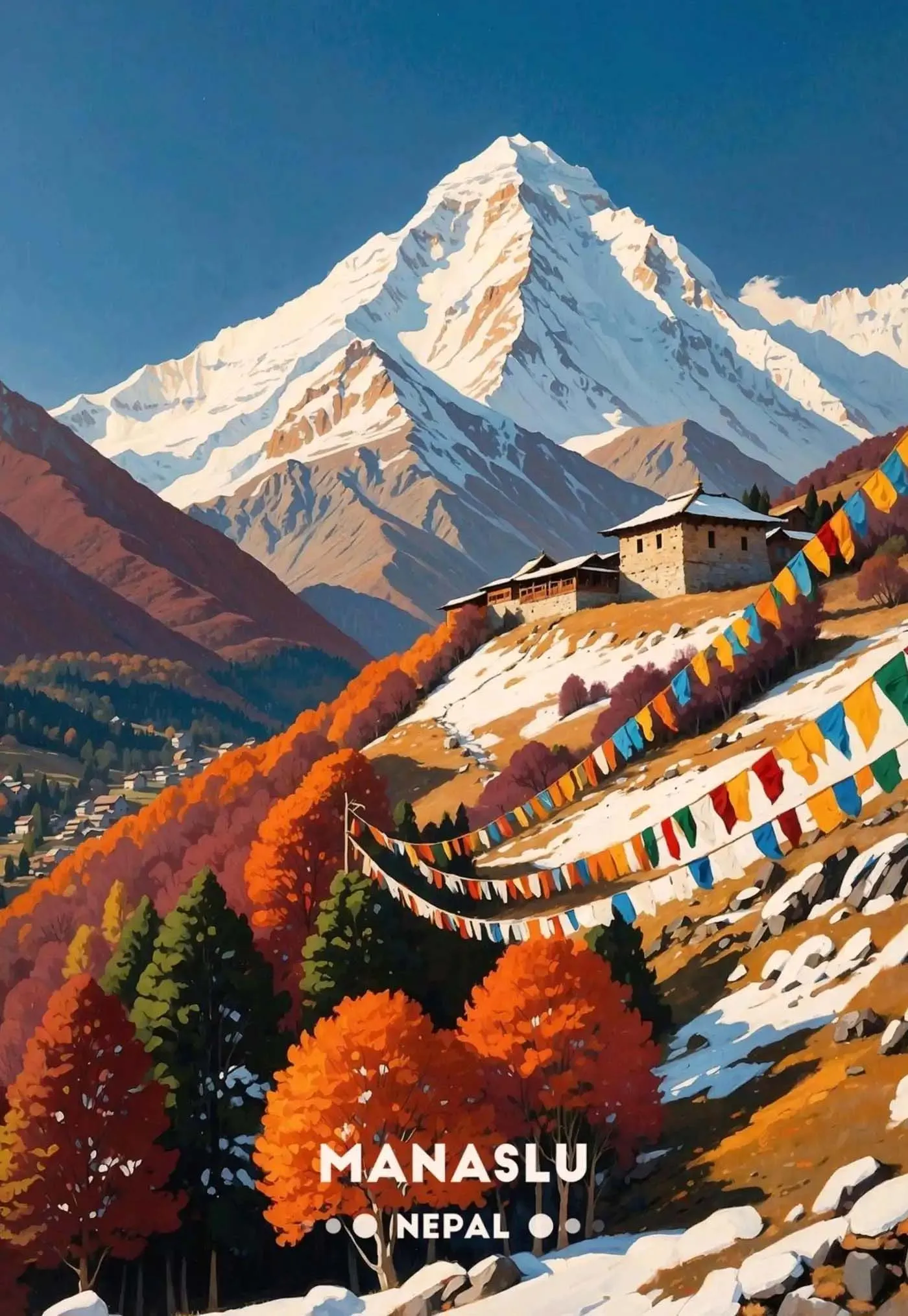 Górskie krajobrazy Nepalu - plakat podróżny Fioletowy
