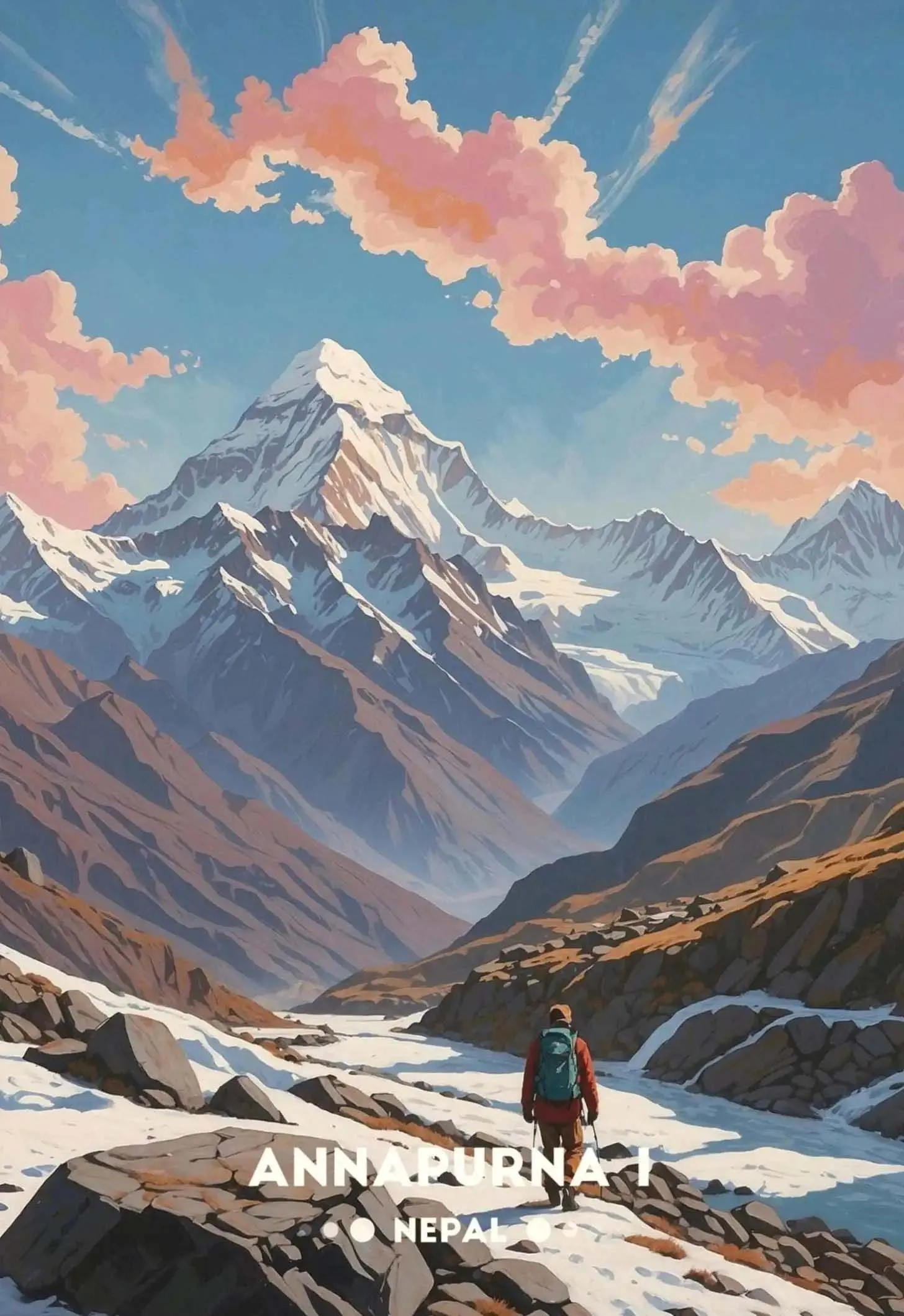 Górskie krajobrazy Nepalu - plakat podróżny Jasnoszary