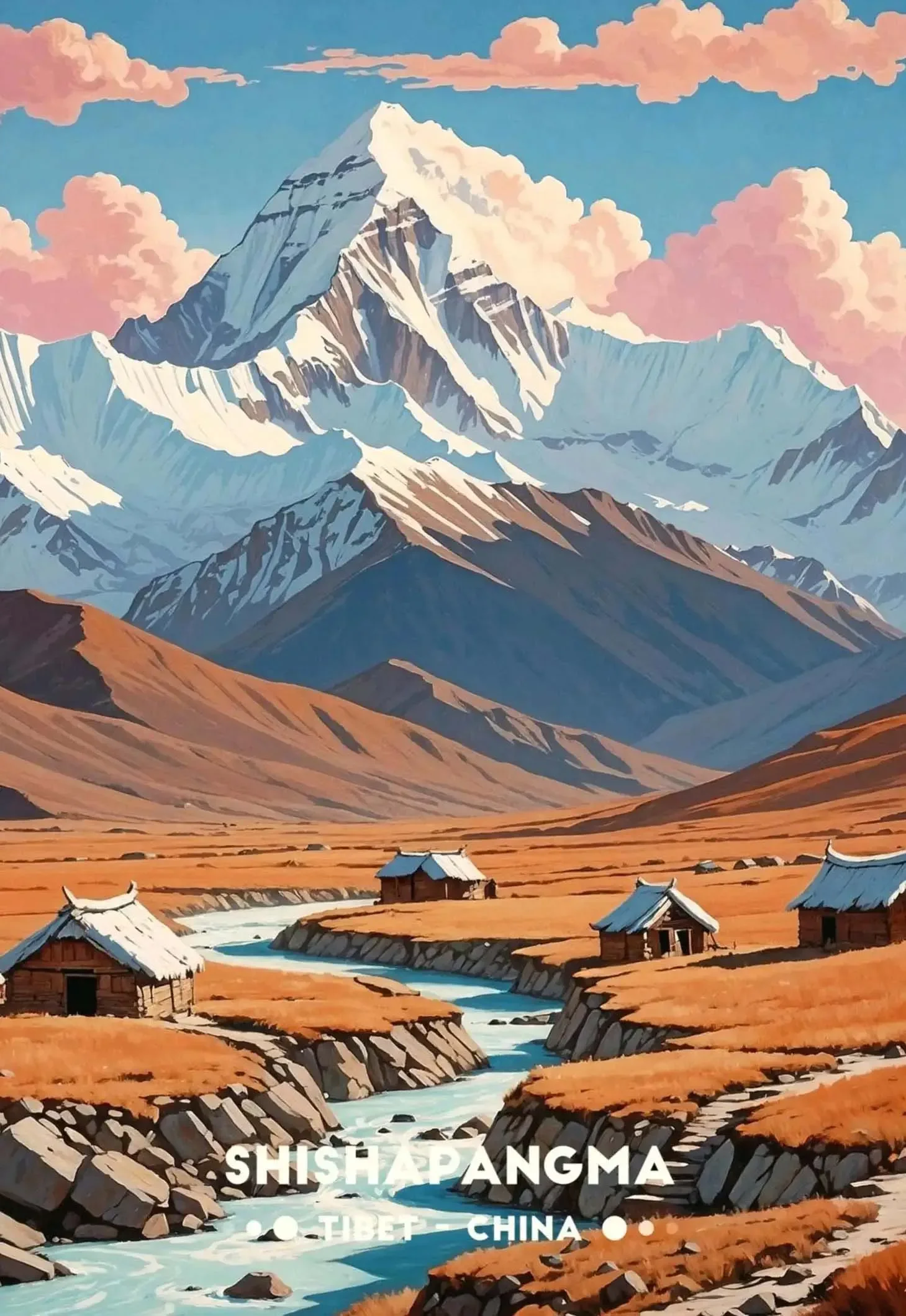 Górskie krajobrazy Nepalu - plakat podróżny Zielony