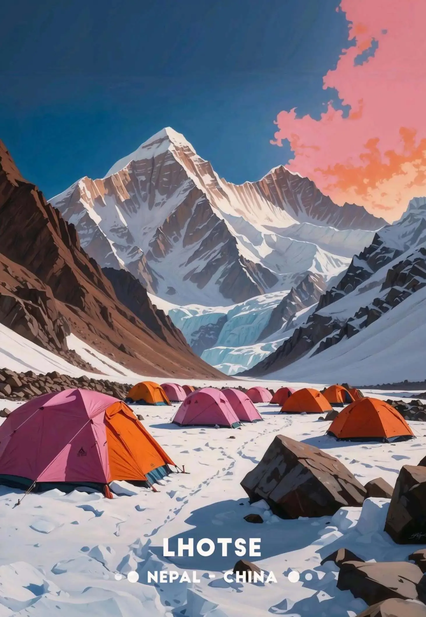 Górskie krajobrazy Nepalu - plakat podróżny żółty