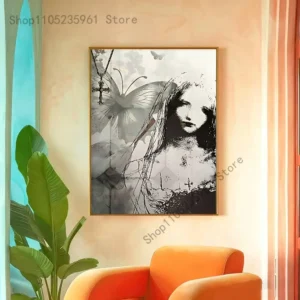 Plakat w mrocznym stylu gotyckiej estetyki Czarny