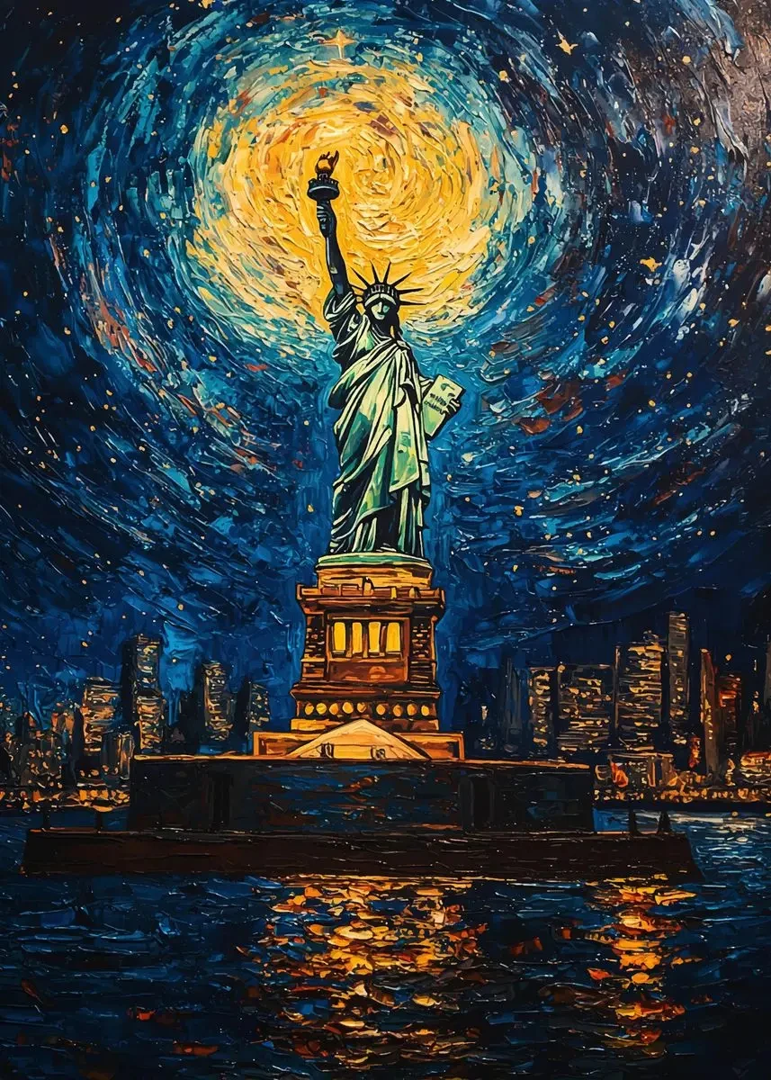 Plakat gwieździsta noc nad miastem Czarny