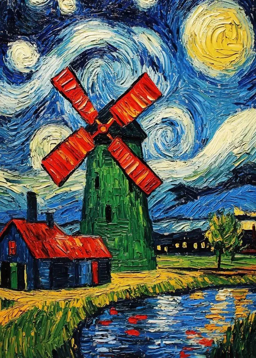 Plakat gwieździsta noc nad miastem Czerwony
