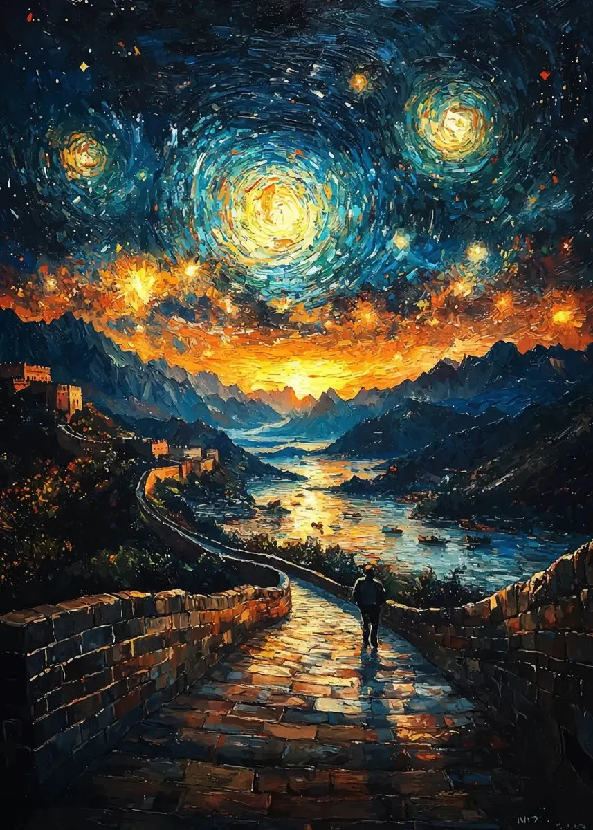Plakat gwieździsta noc nad miastem Fioletowy/фиолетовый