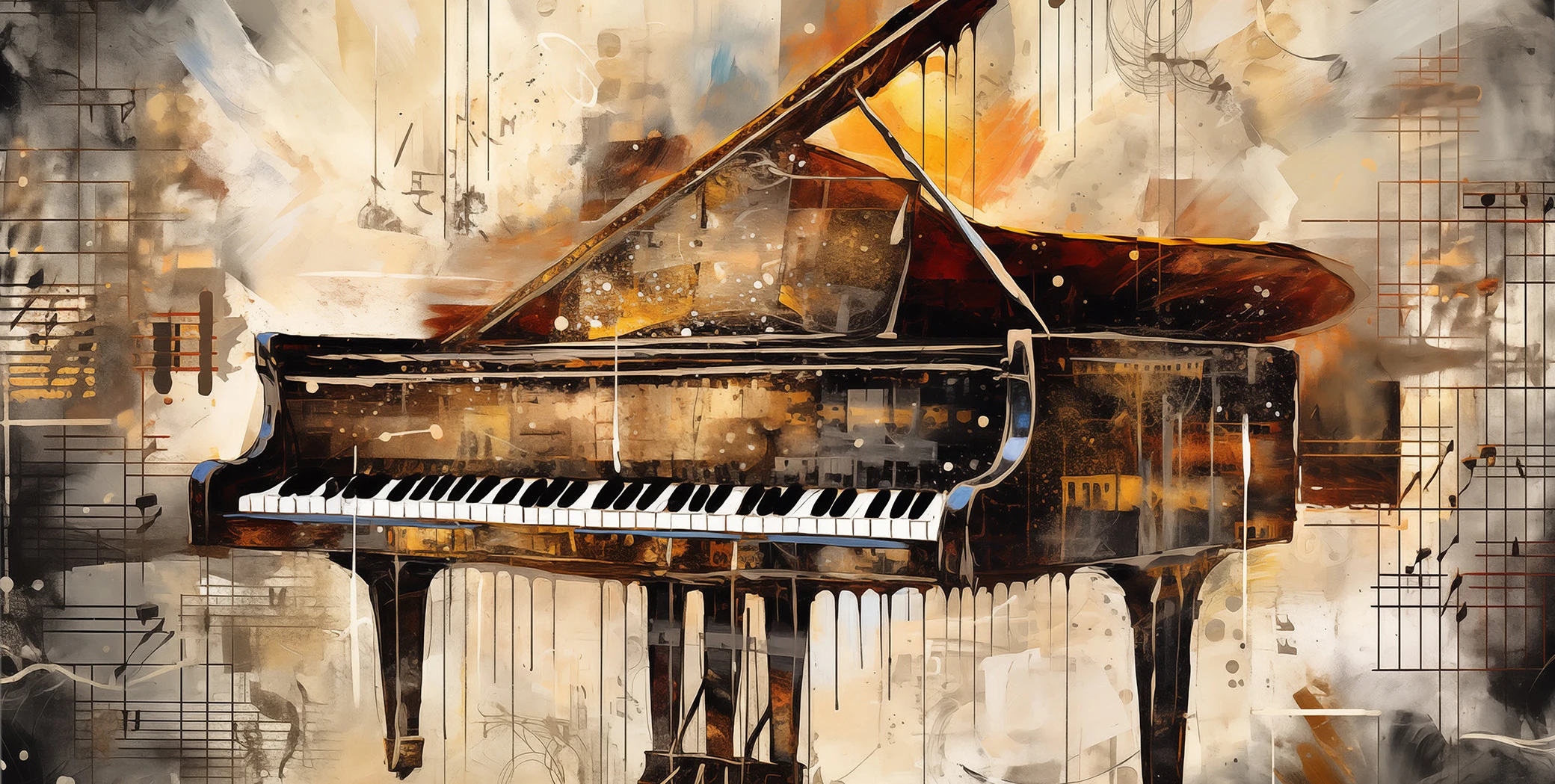 Plakat instrumenty muzyczne – abstrakcyjna muzyka w stylu retro Biały