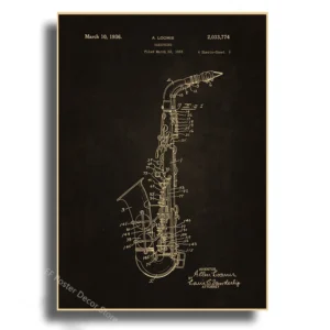 Plakat instrumenty muzyczne retro Błękitny