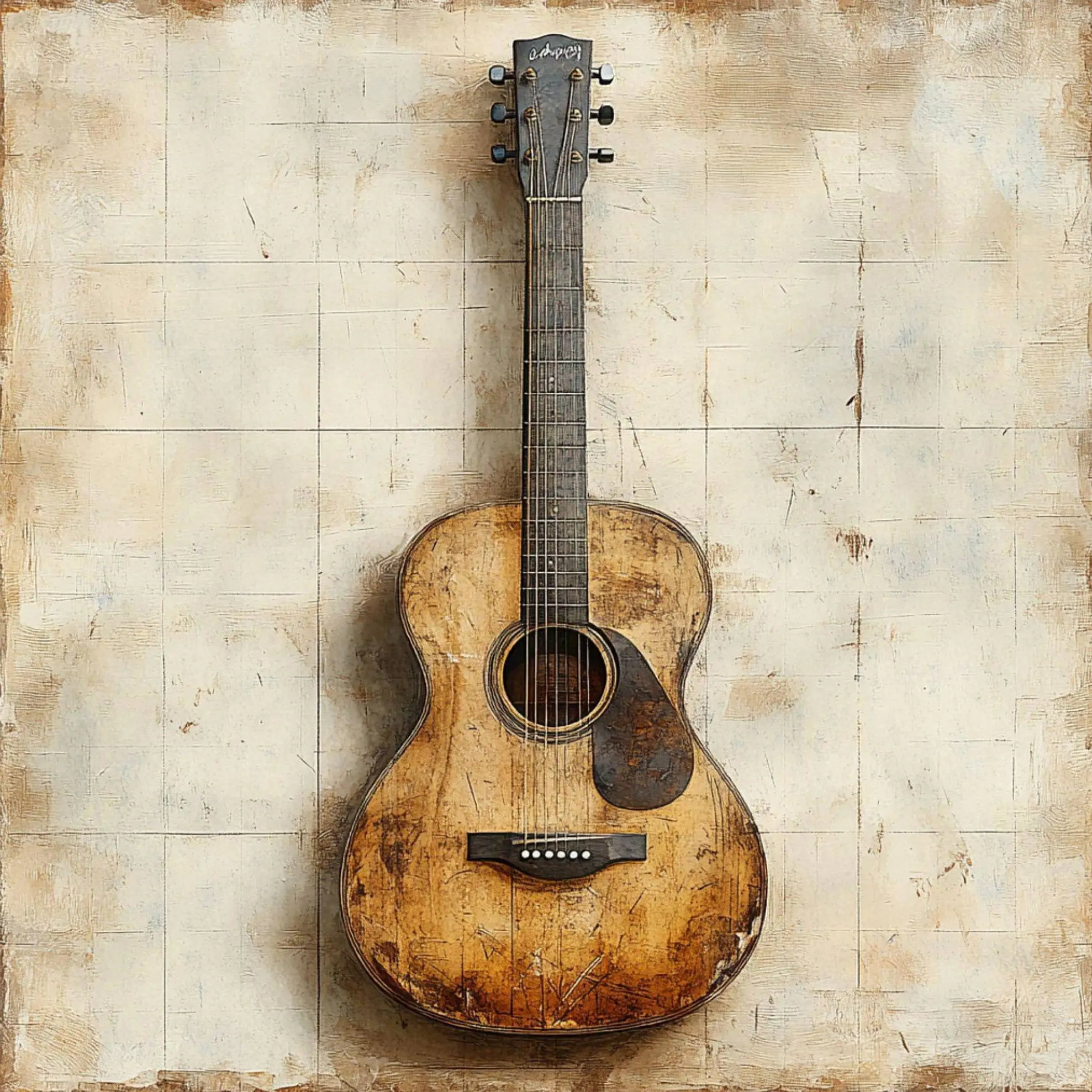 Plakat instrumenty muzyczne retro – gitara, perkusja, fortepian Burgundia