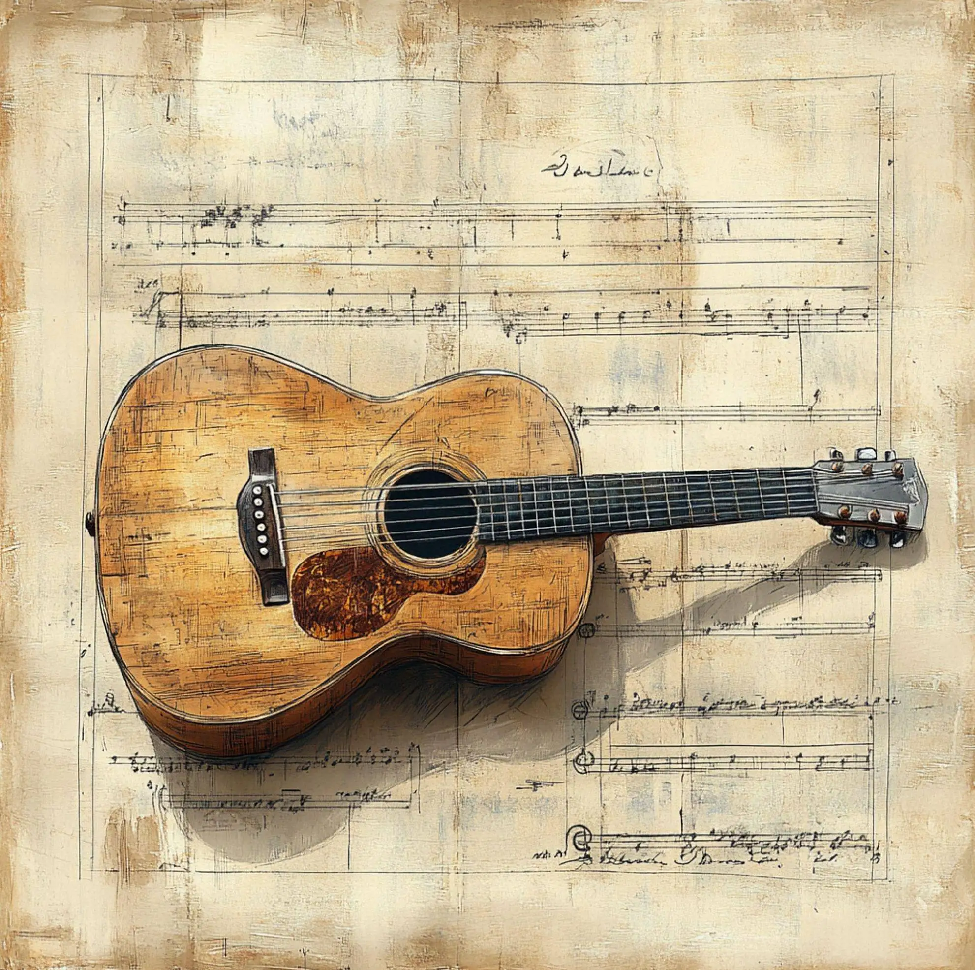 Plakat instrumenty muzyczne retro – gitara, perkusja, fortepian Jasnoszary