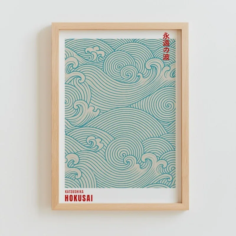 Plakat japoński drzeworyt - zielony wabi sabi Czerwony