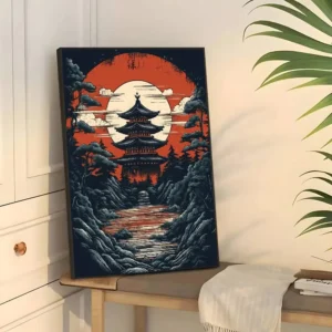 Japoński krajobraz - retro plakat na ścianę Czerwony