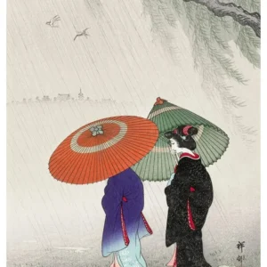 Plakat ptaki i kwiaty w stylu japonskim Zielony