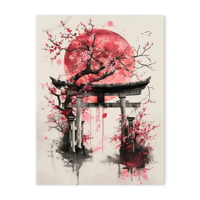 Plakat japoński samuraj bonsai vintage Brązowy