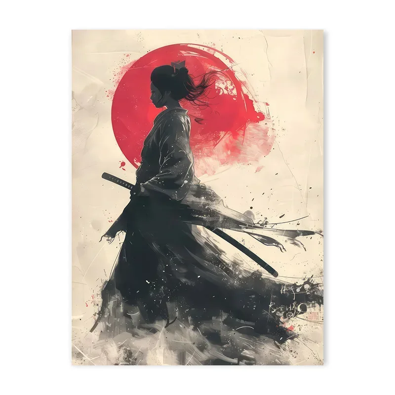 Plakat japoński samuraj bonsai vintage Ciemny szary