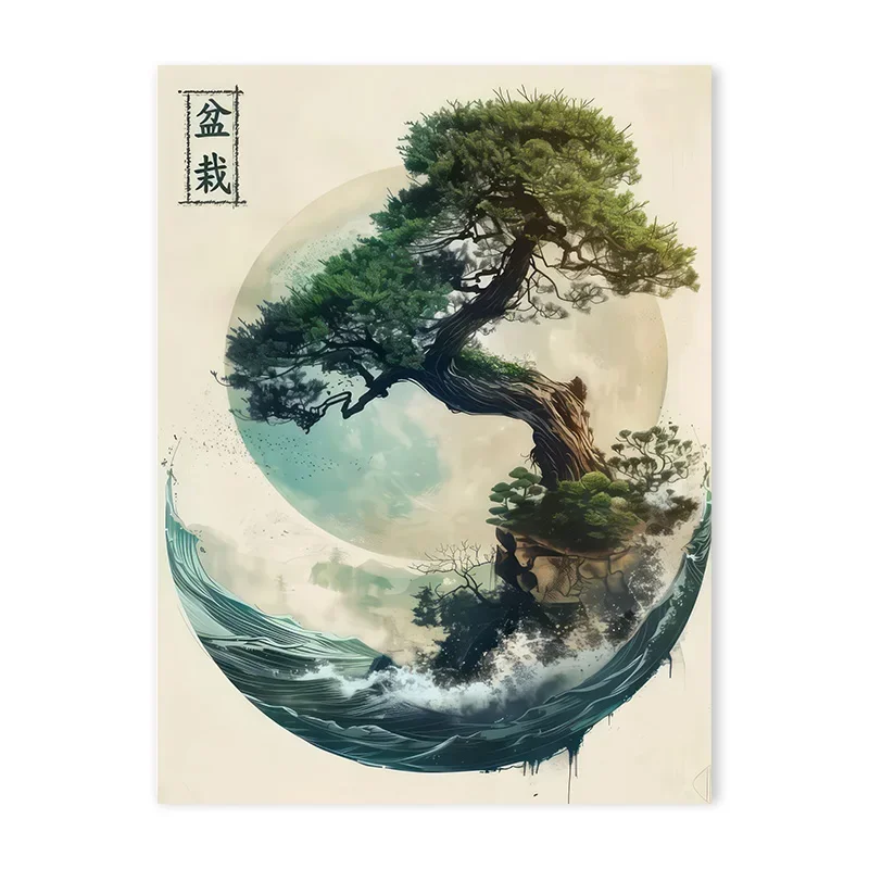 Plakat japoński samuraj bonsai vintage Fioletowy/фиолетовый