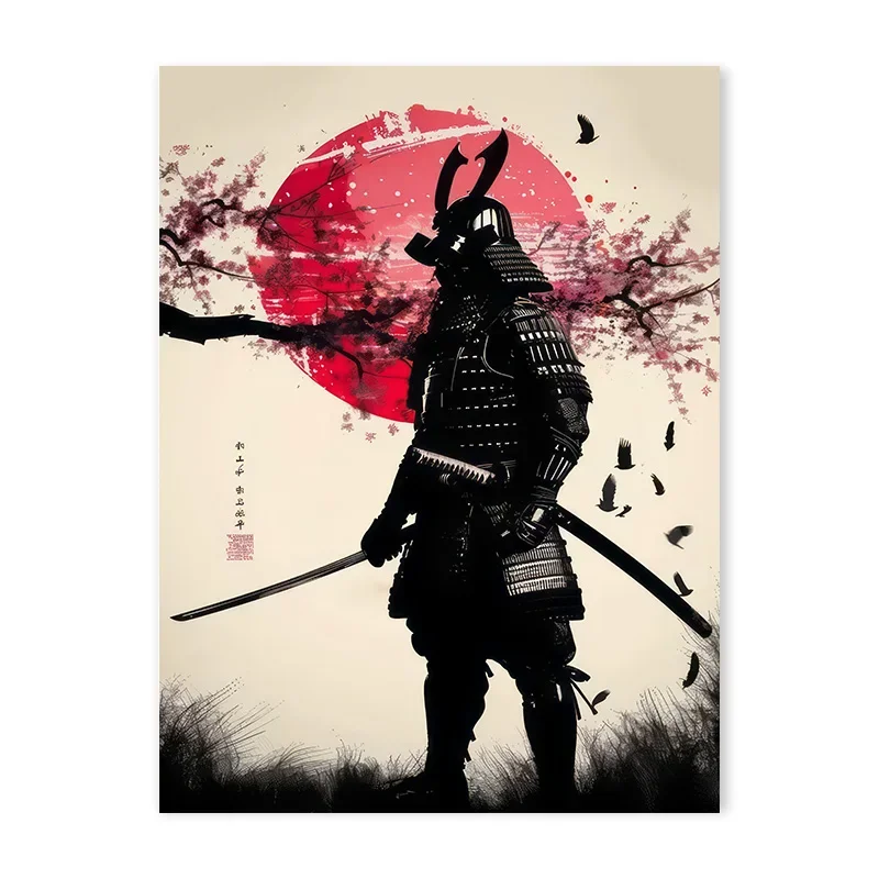 Plakat japoński samuraj bonsai vintage Jasnoszary