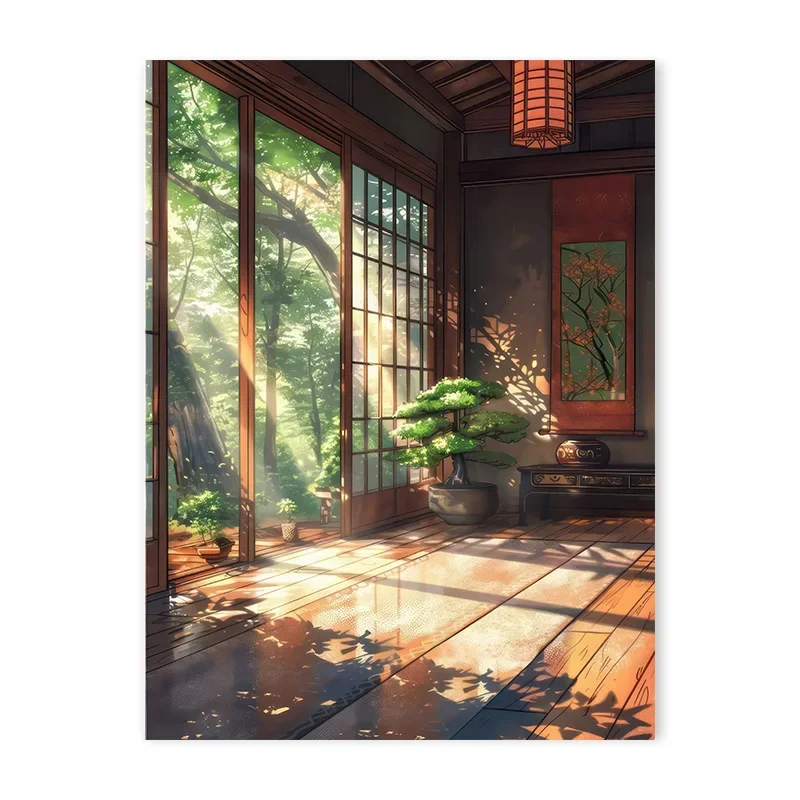 Plakat japoński samuraj bonsai vintage śliwka