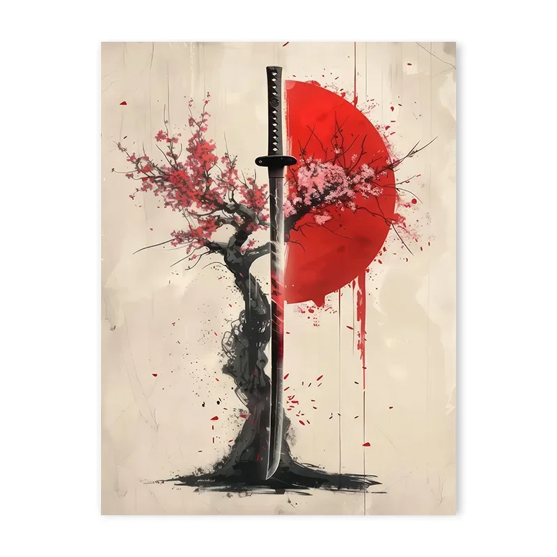 Plakat japoński samuraj bonsai vintage Wielo