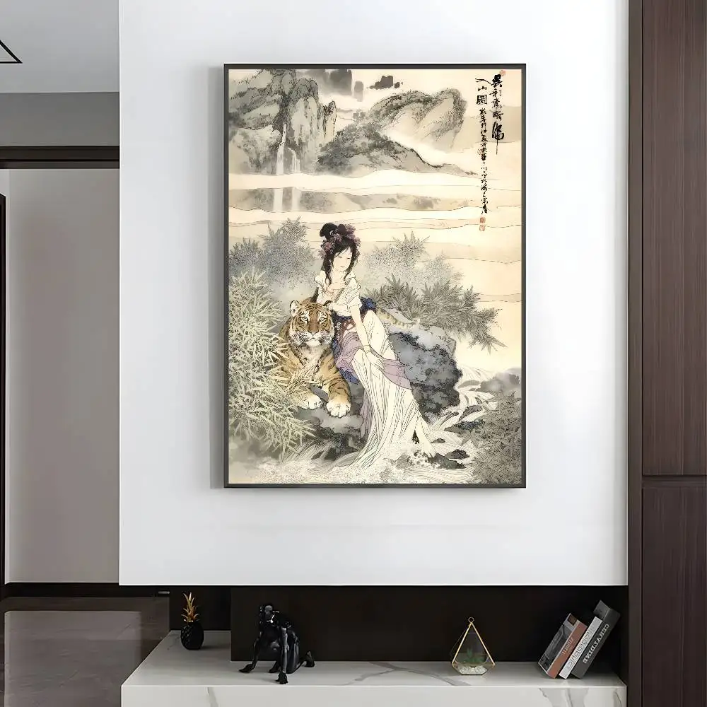 Plakat japoński ukiyo-e z ptakiem i kwiatami Czerwony