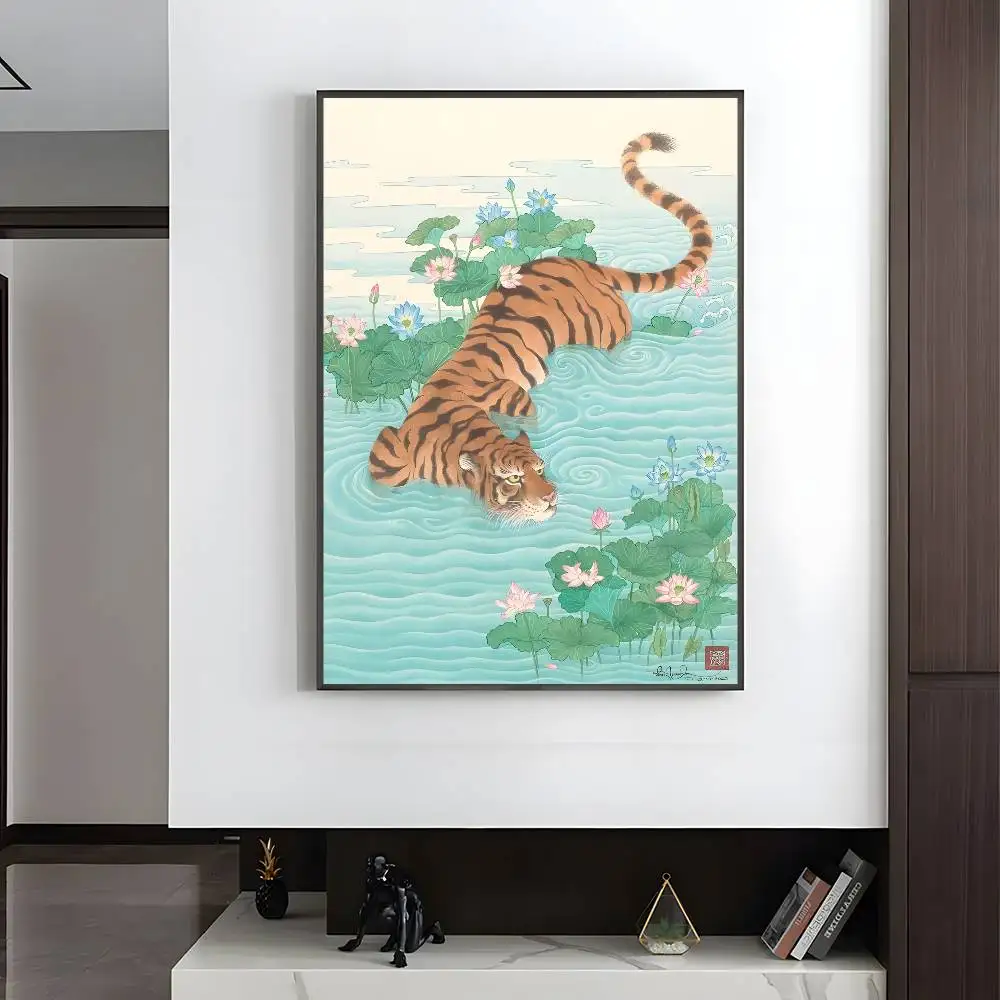Plakat japoński ukiyo-e z ptakiem i kwiatami żółty
