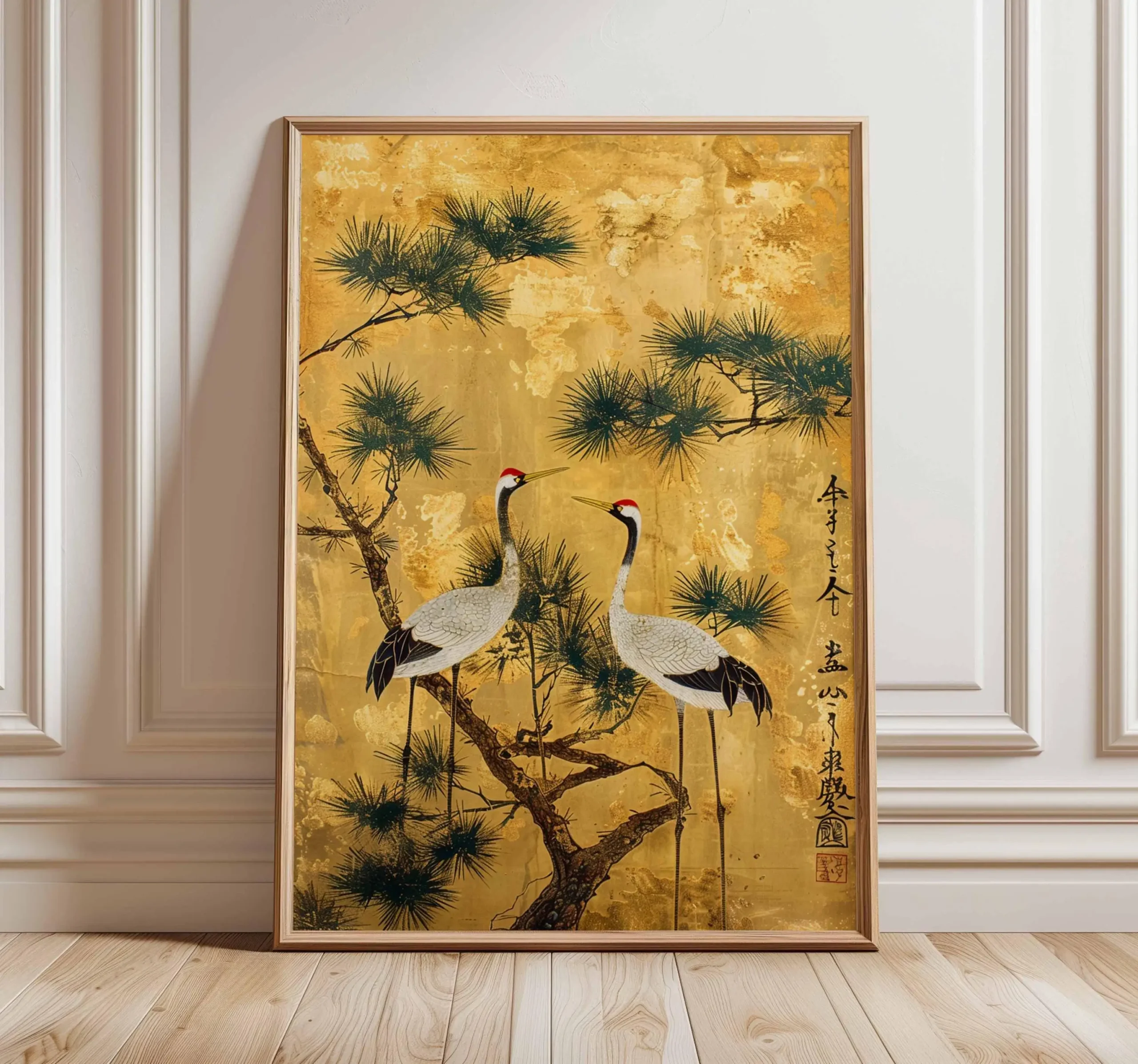 Plakat japoński żuraw zen orientalny Biały