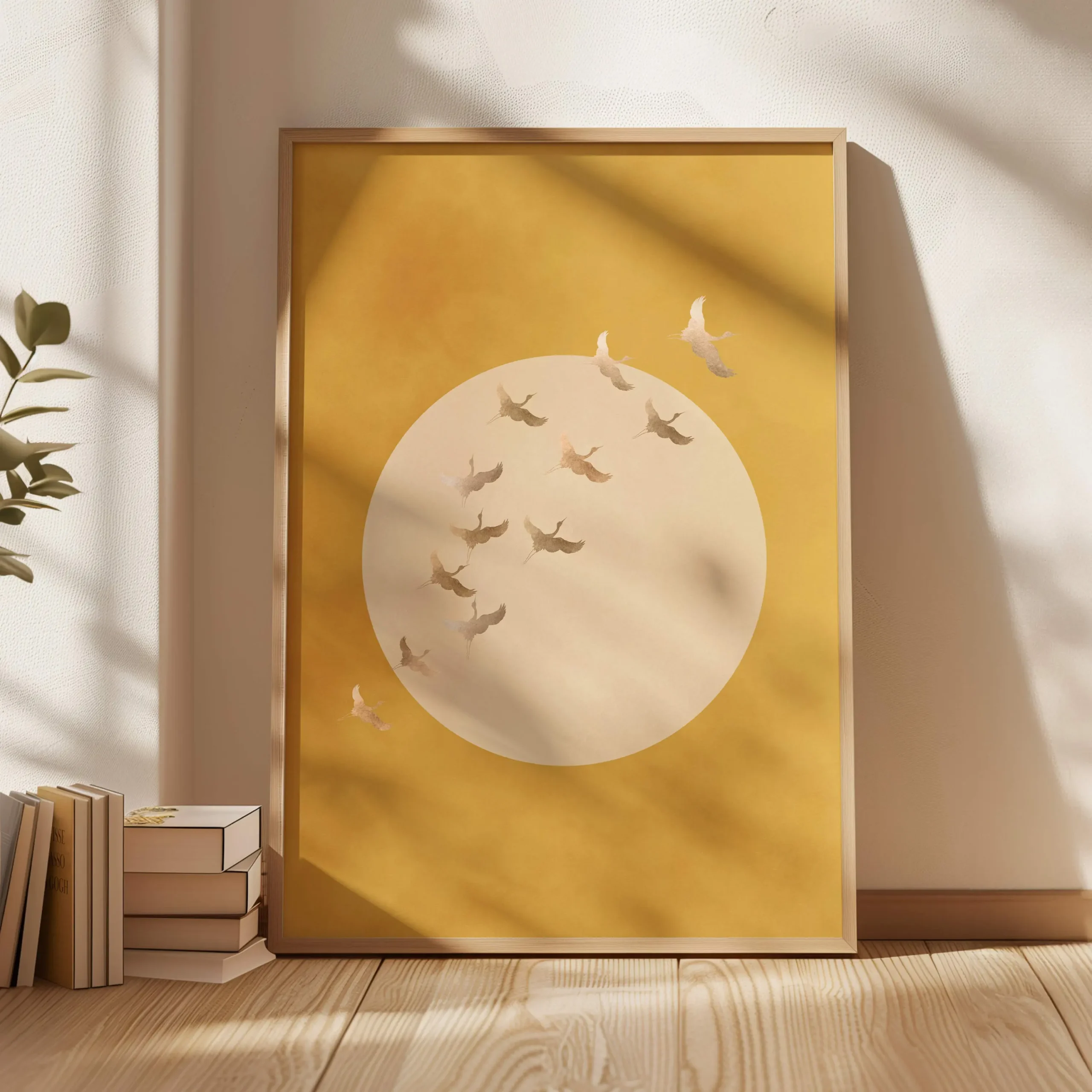 Plakat japoński żuraw zen orientalny Burgundia