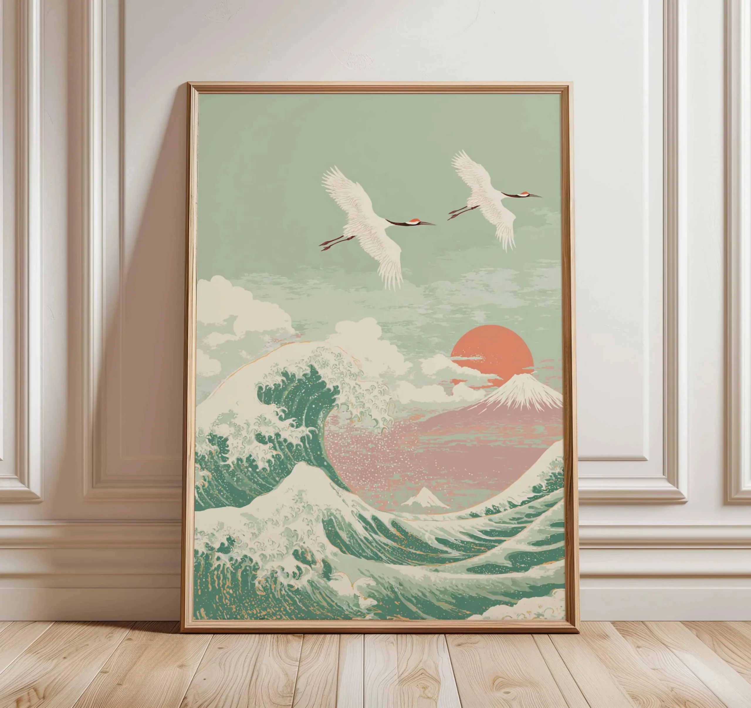 Plakat japoński żuraw zen orientalny Czerwony