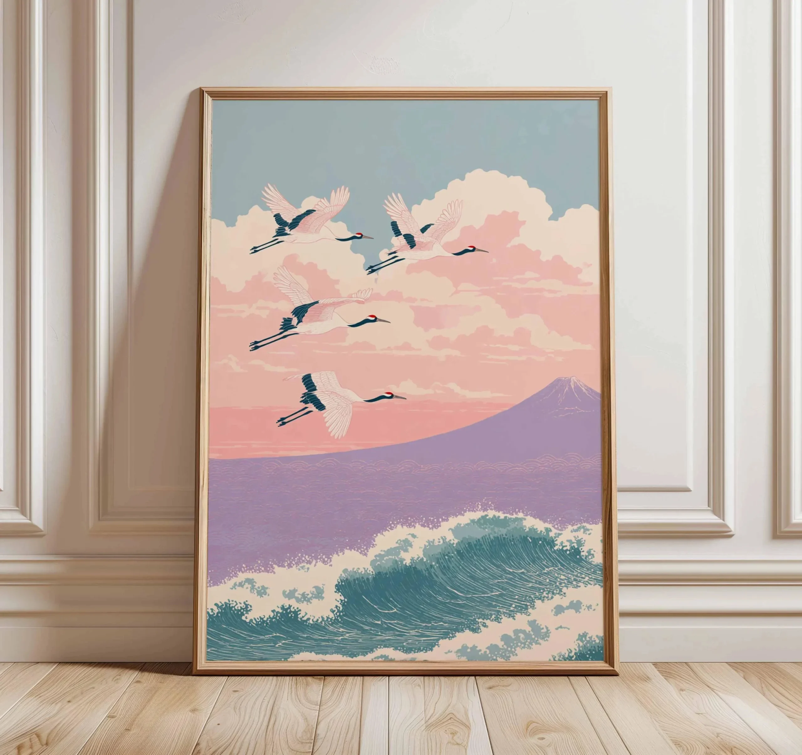 Plakat japoński żuraw zen orientalny Fioletowy
