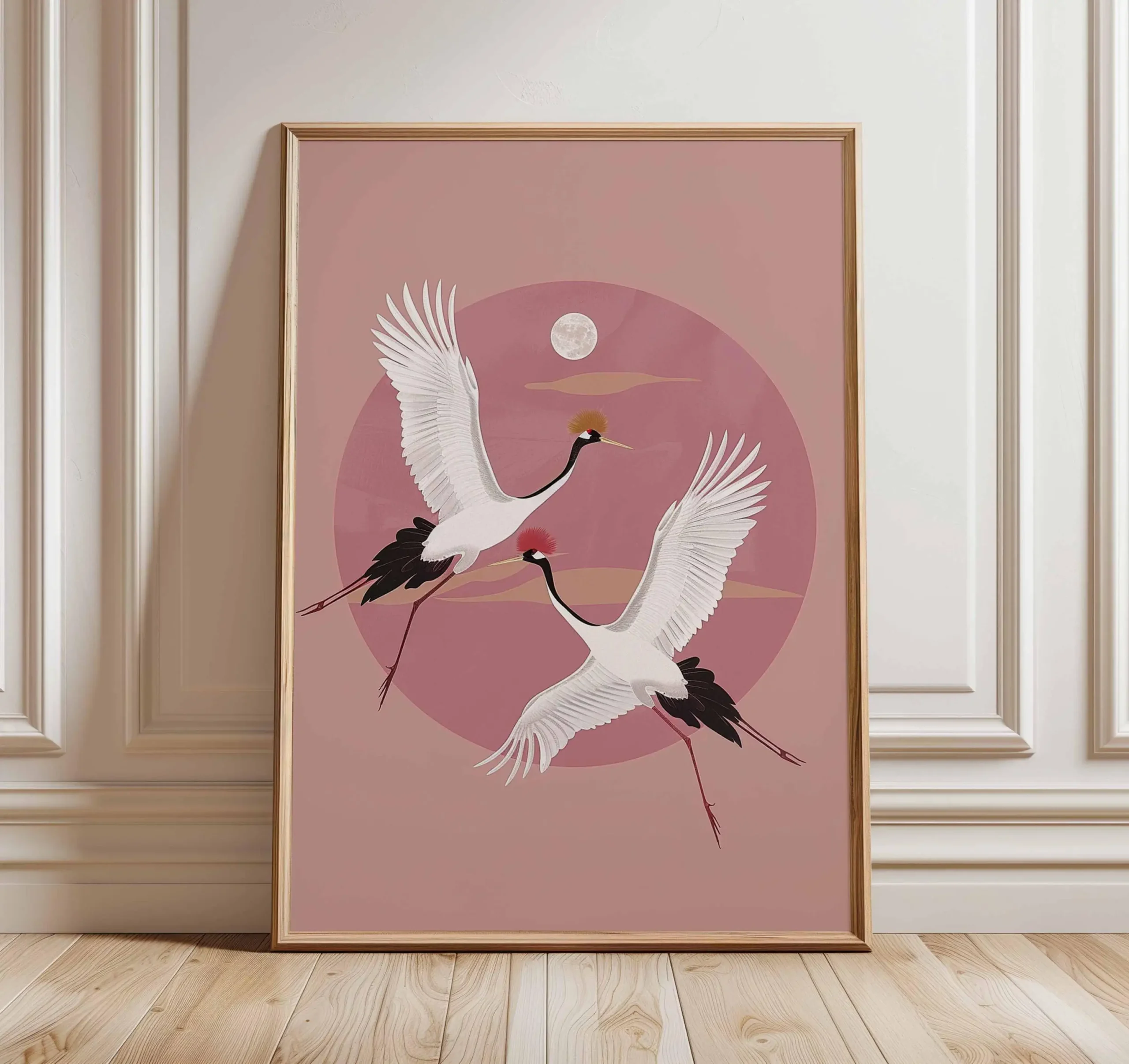 Plakat japoński żuraw zen orientalny Granatowy