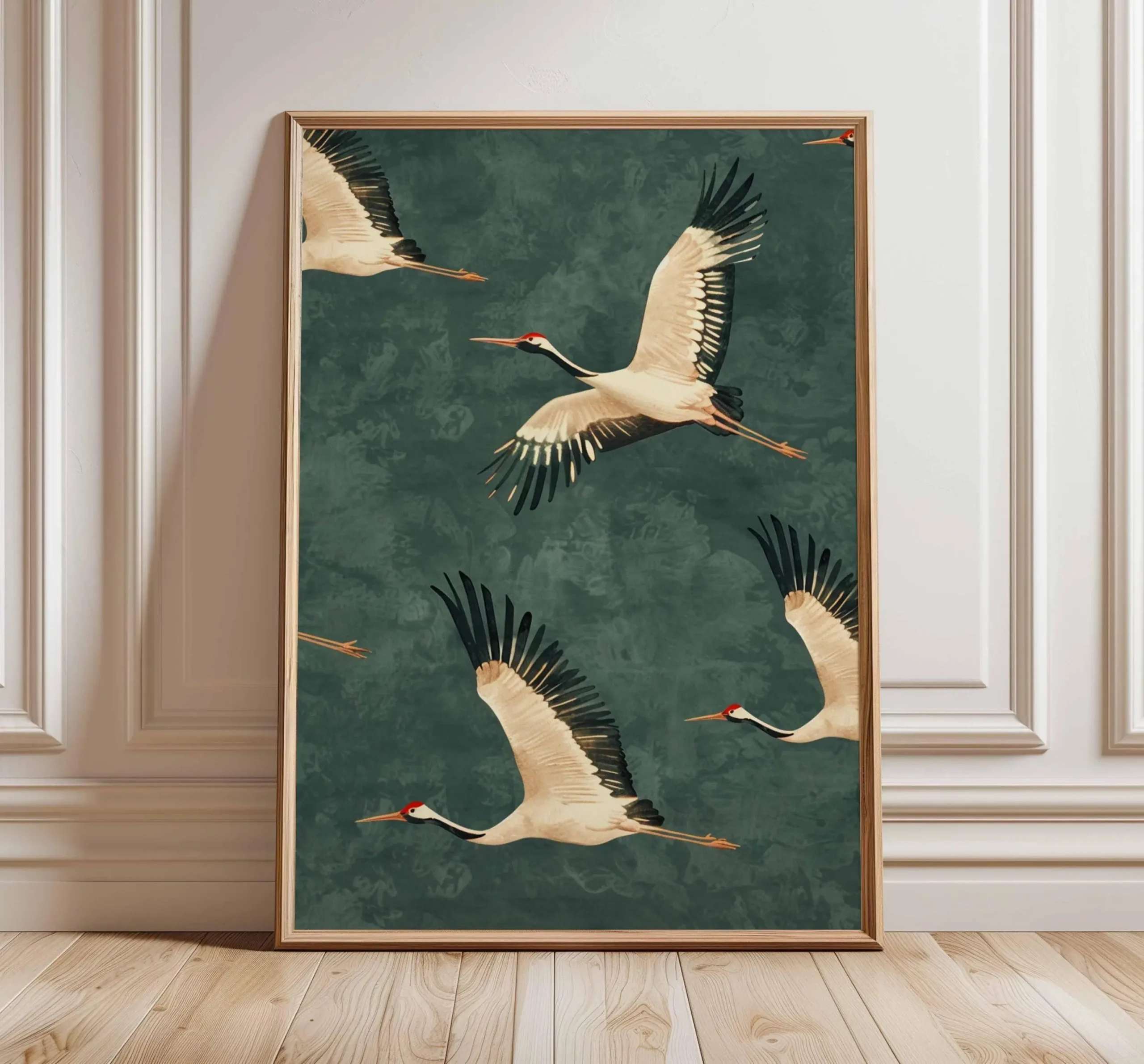 Plakat japoński żuraw zen orientalny Jasnoszary