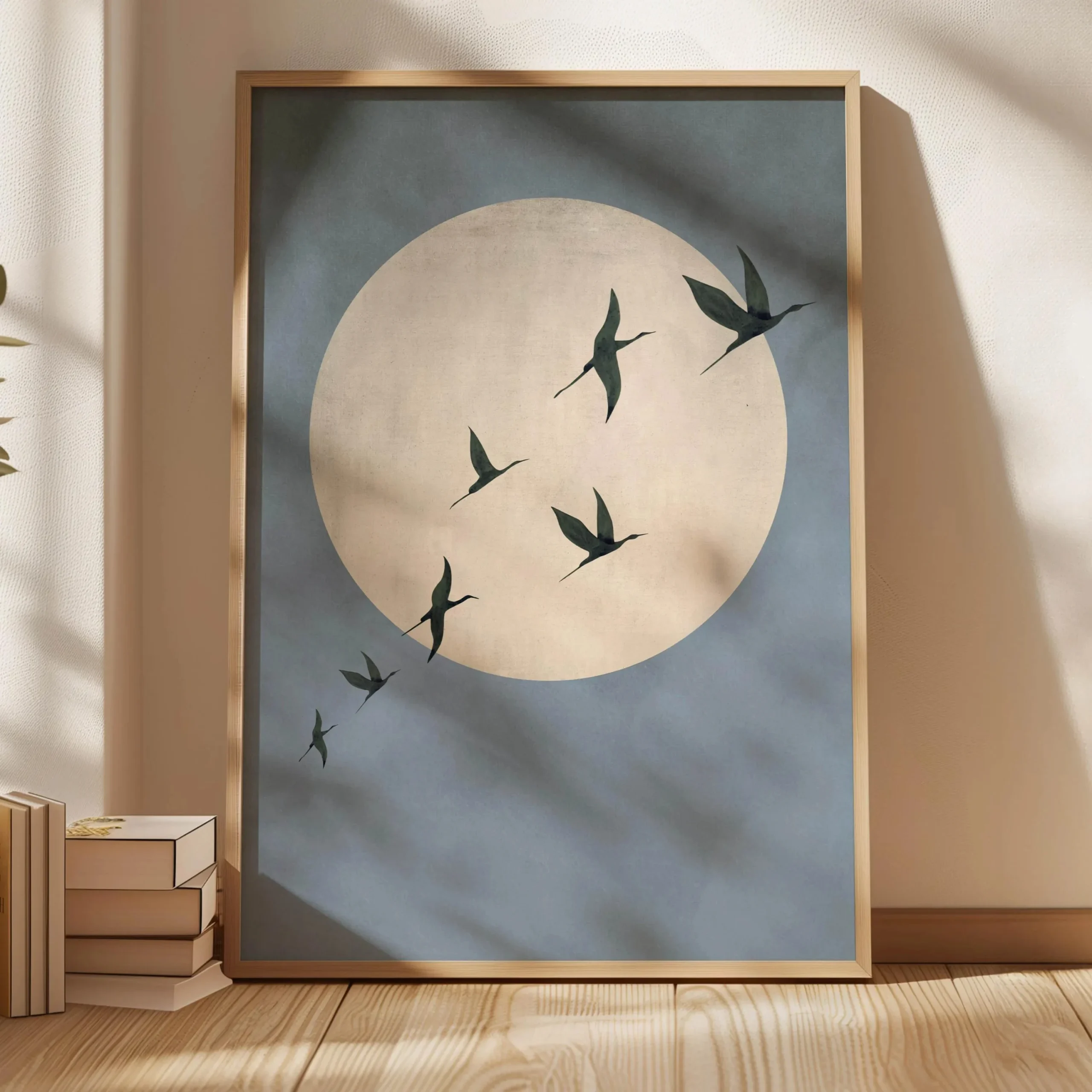 Plakat japoński żuraw zen orientalny Niebieski